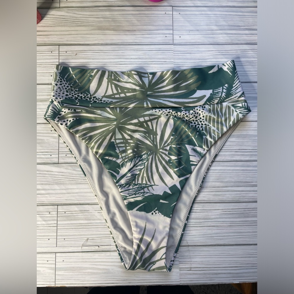 Aerie high-Waist Tropical Leaf Bikini Bottom - Green/White medium